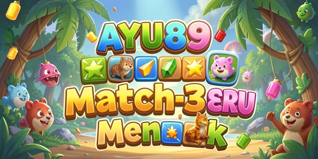 Gameplay AYU89 dengan objek yang berwarna-warni dan tantangan Match-3.