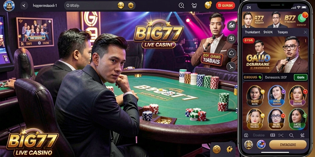 Tampilan aksi seru gameplay Live Casino BIG77 dengan dealer profesional.