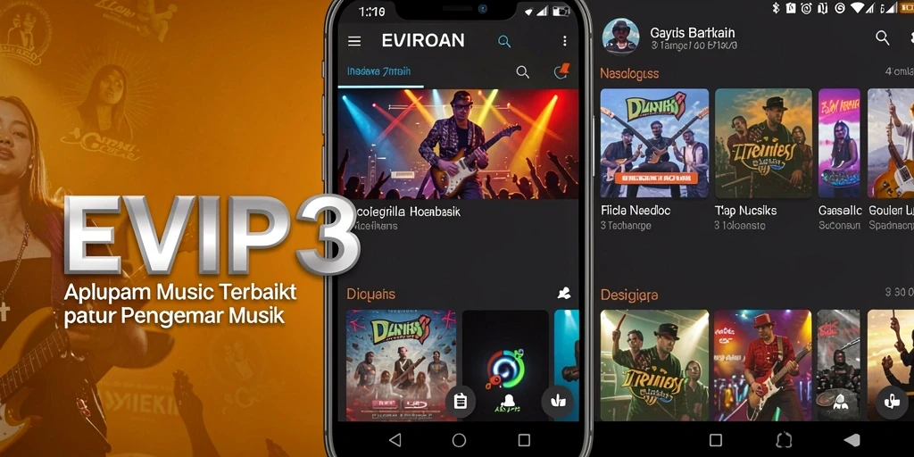 Screenshot gameplay <strong>EVIP3</strong> menampilkan antarmuka aplikasi dengan berbagai pilihan lagu.
