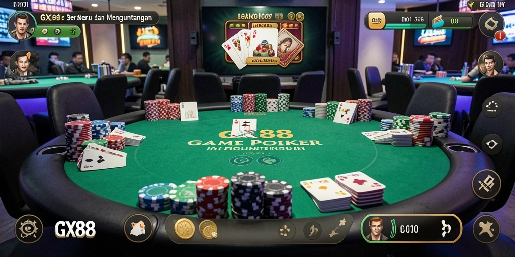 Screenshot GX88 menampilkan permainan Poker yang seru dan kompetitif.