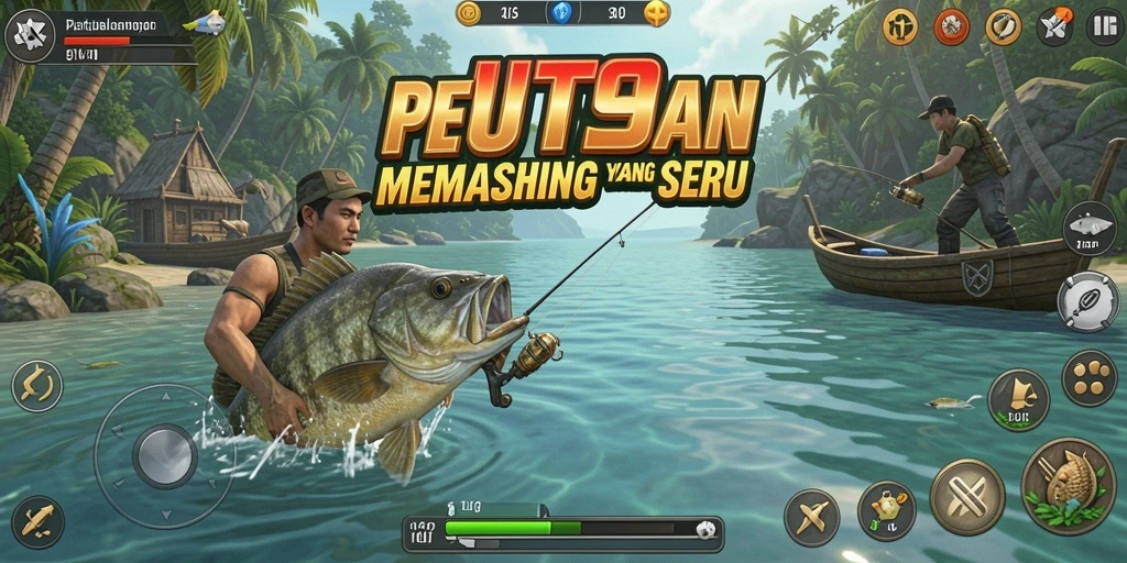 Screenshot gameplay HIT9 yang menunjukkan momen menangkap ikan di lautan.
