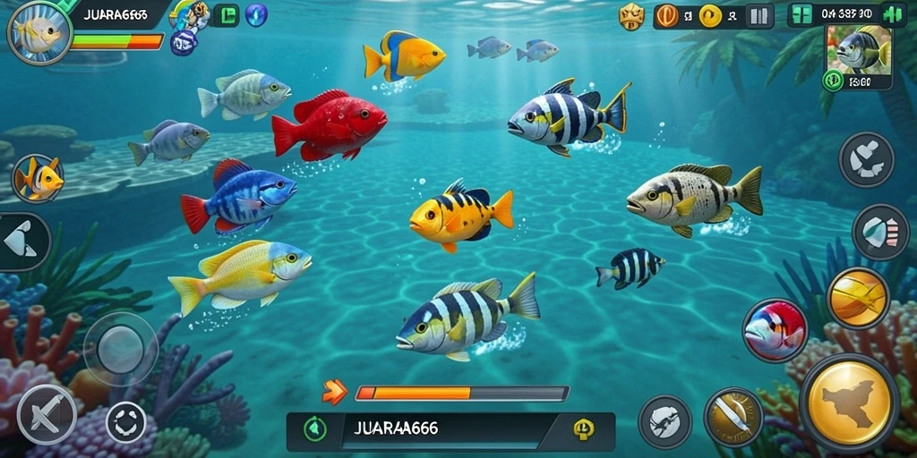 Pengalaman gameplay seru dengan berbagai ikan menantang.