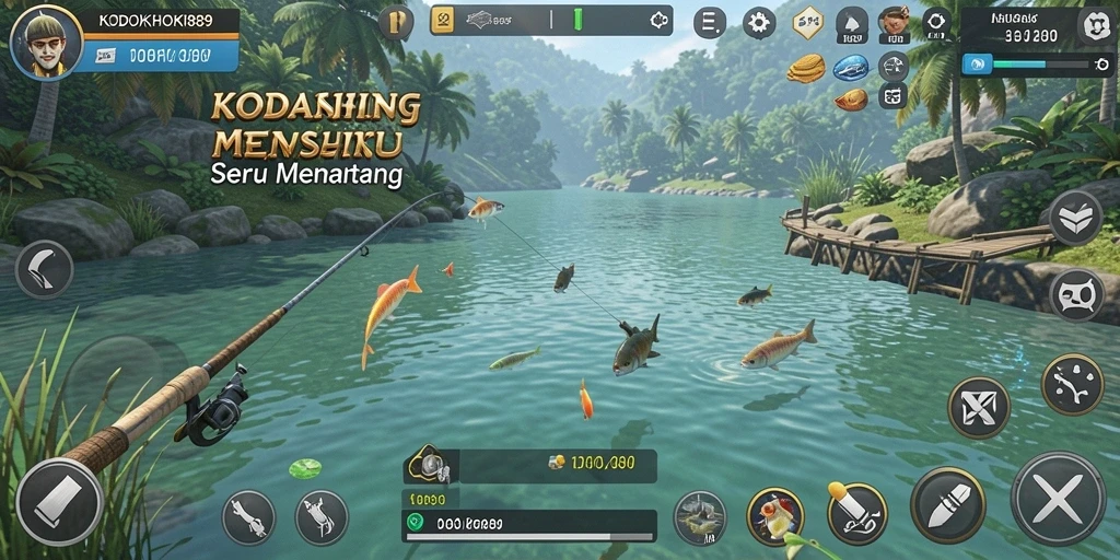 Gameplay KODOKHOKI889 yang menampilkan aktivitas memancing yang seru.