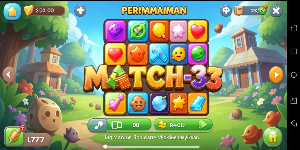 Screenshot L777 menampilkan gameplay seru dan colorful dari permainan Match-3.