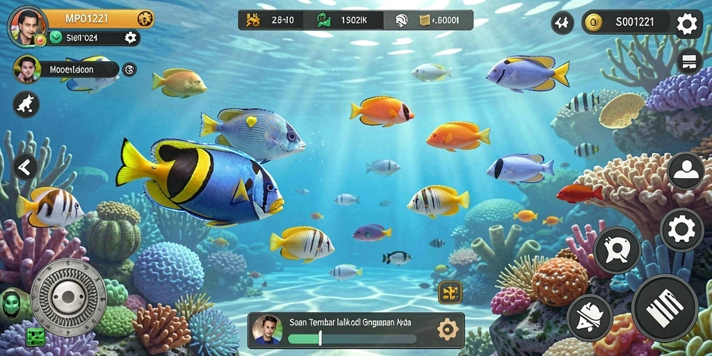 Gameplay seru dan mendebarkan di MPO1221 dengan banyak ikan warna-warni.