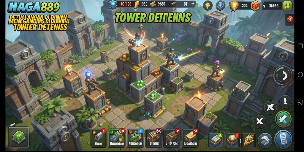 Tampilan gameplay NAGA889 dalam pertempuran Tower Defense yang intens.