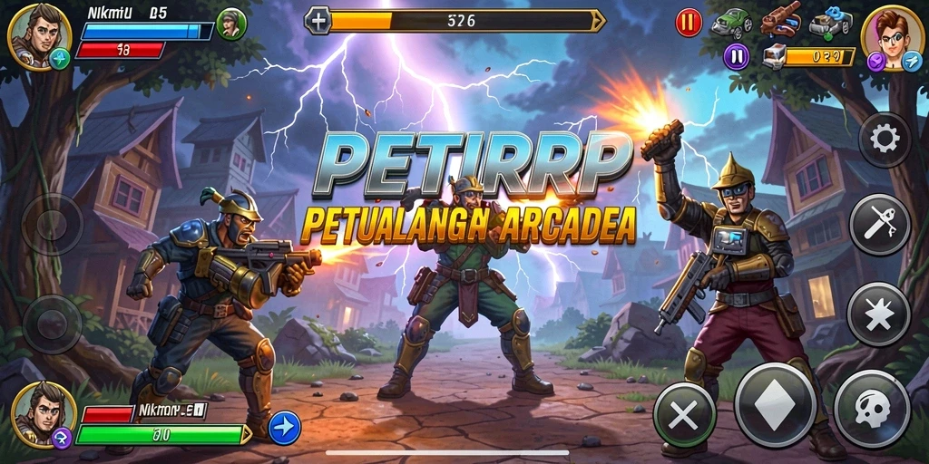 Screenshot PETIRRP menampilkan momen seru dalam permainan Arcade yang penuh warna.