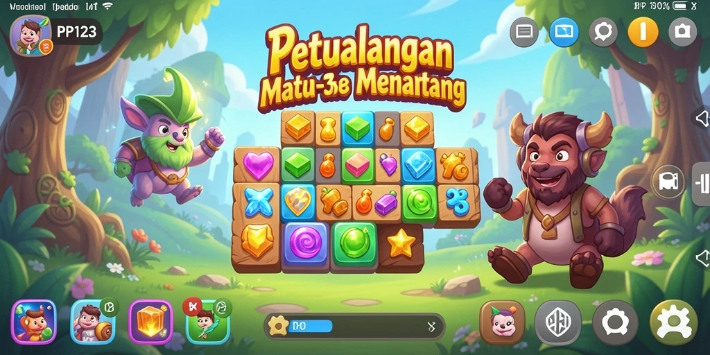 Tampilan gameplay Match-3 yang menggugah selera dan penuh warna.