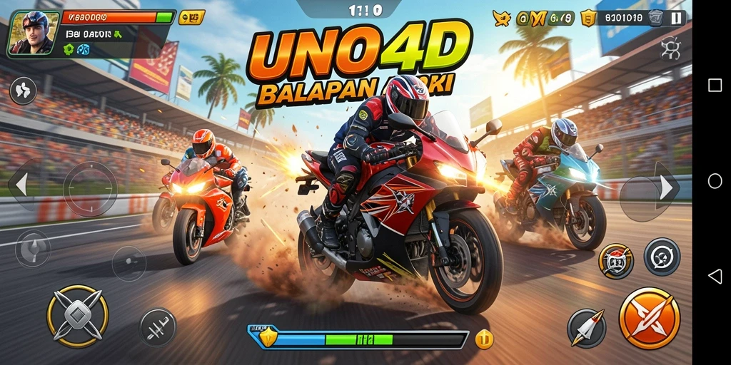 Tampilan gameplay balap motor yang mendebarkan di UNO4D.
